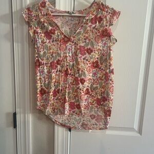 Lucky Brand Floral Pink and Cream Blouse